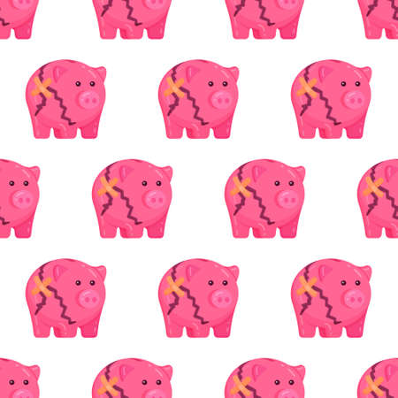 Vector illustration of broken piggy bank pattern. Crisis Print. Broken, loss. Money jar symbol money finance investment seamless pattern background.のイラスト素材