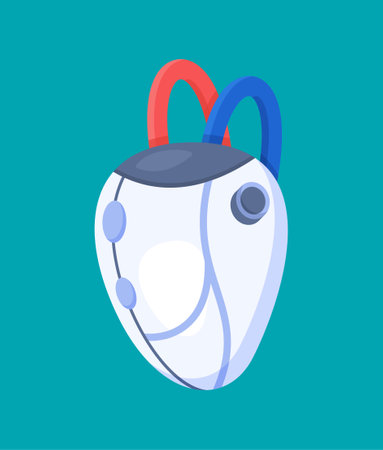 Vector illustration of a bionic heart isolated on a blue background. Heart transplantation. Donor assistance. Alive.のイラスト素材