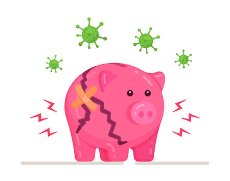 Vector illustration of the business crisis. Piggy bank broken concept. Crisis in business, financial problems.の写真素材