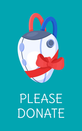 Vector illustration of a bionic heart isolated on a blue background. A donor helped a man with a big problem. Saving a life. Heart transplant.のイラスト素材