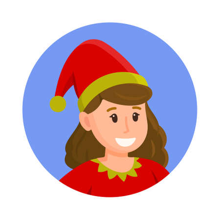 Vector illustration elf avatar. Photo of Santa's helper. Cute elf, isolated on white and blue background.のイラスト素材