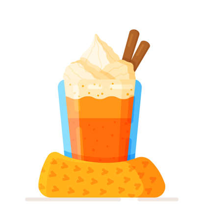 Vector illustration of a fresh, hot fall latte. A delicious warm drink. Autumn atmosphere.のイラスト素材