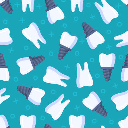 Vector illustration of a dental pattern. Print of artificial teeth. Dental pattern. Seamless pattern.のイラスト素材
