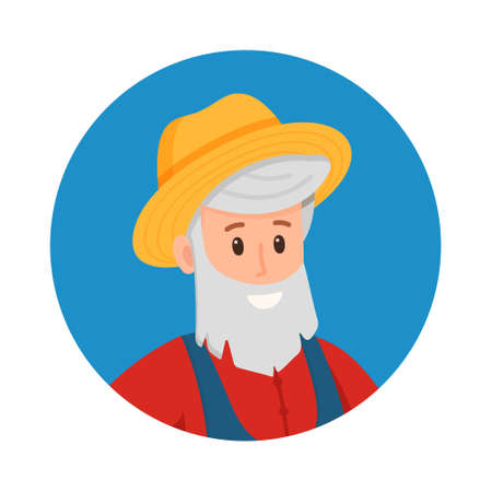 Vector illustration of farmer avatar. Picture of a man working on a farm or in a garden. Avatar for social networks.のイラスト素材