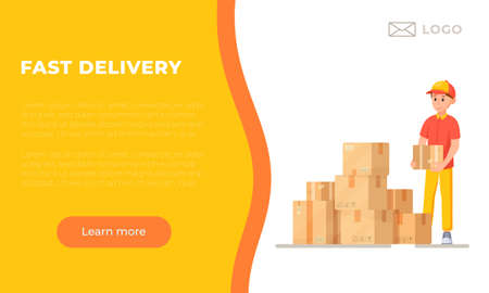 Vector illustration of fast delivery. The concept of sending parcels and goods. Trucking company.のイラスト素材