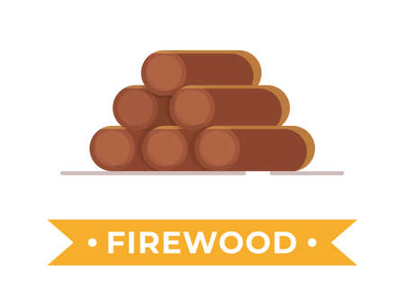 Vector illustration of firewood. Mountain of firewood isolated on white background. Preparing to build a fire.のイラスト素材