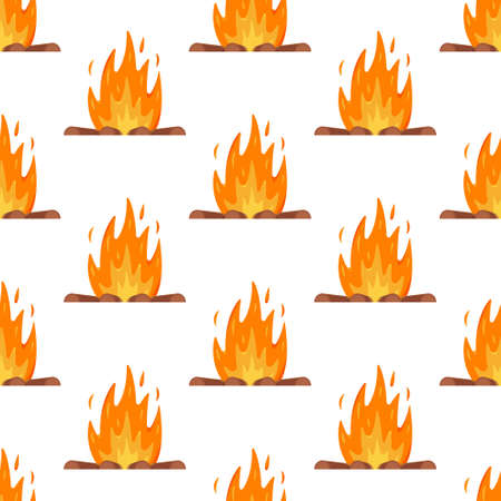 Vector illustration of fire pattern. Seamless illustration of burning fires isolated on white background. Beautiful warm print.のイラスト素材