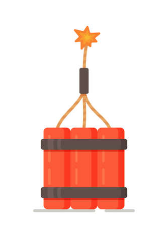 Vector illustration dynamite pack. Red detonating fuse with countdown. Preparing for detonation. Electrical concept isolated on white background.のイラスト素材