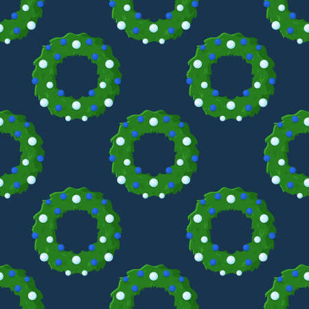 Vector illustration of a drawing of a Christmas wreath. Printed wreaths with Christmas toys. Seamless pattern of Christmas decorations.のイラスト素材