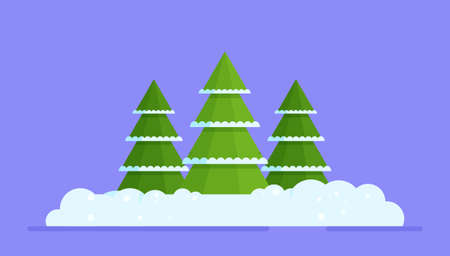 Vector illustration of winter forest. Beautiful winter forest landscape. Christmas background, Pine, Snow, Trees.のイラスト素材