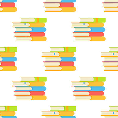 Vector illustration of the pattern of stacks of books. Seamless pattern. Concept for an educational library and bookstore. Print design of multicolored books. Background for any book, store signage, poster, promotions.のイラスト素材