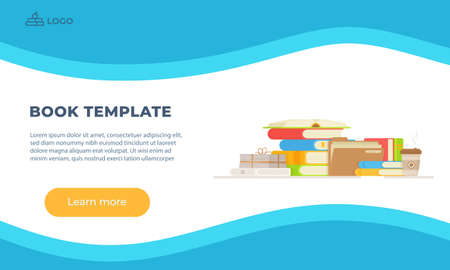 Book template. Vector illustration of an online book reading site. School library in app. Online learning, back to school.のイラスト素材