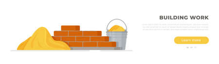 Vector illustration of brick masonry. Cement trowel and brick wall on white background.のイラスト素材