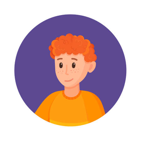 Vector illustration of boy avatar. Avatar for social network or documents. Redheaded boy with freckles.のイラスト素材