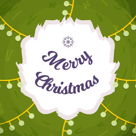 Vector illustration of a Christmas poster. Beautiful spruce wreath with lights. New Year's Eve poster. Beautiful concept.のイラスト素材