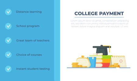The college payment form. Vector illustration of tuition fees. Website for university admission.のイラスト素材