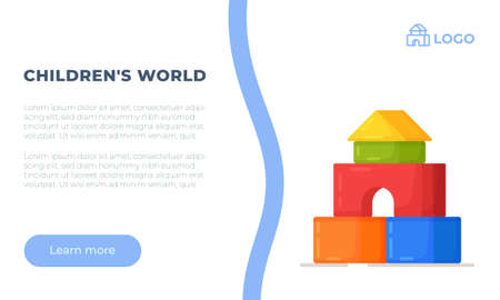 Vector illustration of children's world. Children's constructor isolated on white background. Toys to build halabuds, towers, houses and more.のイラスト素材