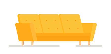 Vector illustration of an isolated yellow couch on a white background. Bright yellow couch in cartoon style. Modern comfortable chair for interior furniture. Isolated, furniture, interior.のイラスト素材