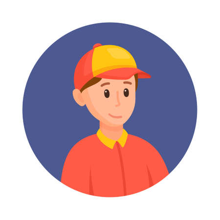 Vector illustration of the deliveryman avatar. Avatar of a part-time deliveryman student. Food delivery. To order.のイラスト素材