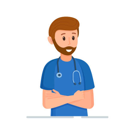 Vector illustration, cartoon character doctor. An employee in the hospital. Head doctor. doctor face. Photo of doctor for poster, banners, concepts and the rest.のイラスト素材