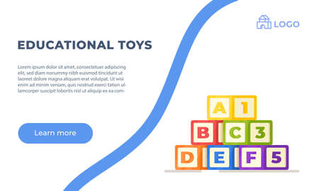 Vector illustration of education toys. Children's colorful cubes with letters and numbers. Concept of the alphabet in cubes.のイラスト素材