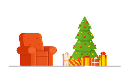 Vector illustration of Christmas Day. Concept of a Christmas tree with presents. Hungry winter eveningのイラスト素材