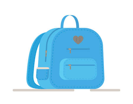 Vector illustration of an isolated blue school backpack. Education, schoolbag luggage, rucksack. Kids school bag backpack with education equipment.のイラスト素材
