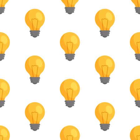 Vector illustration of a light bulb pattern. Physics lesson wallpaper. Different physics devices. Print of light bulbs.のイラスト素材