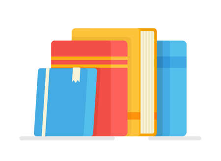 Vector illustration of notepads. Daily paper notebook, isolated on white background. Cartoon personal diary planner. Multicolored notepads.のイラスト素材