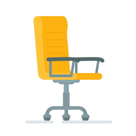 Vector illustration of an isolated yellow chair on a white background. Promotional sign for a new office chair. Computer stool. Suitable for any advertisement or poster.のイラスト素材