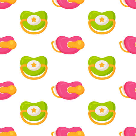 Vector illustration of the pacifier pattern. Baby pacifier seamless background pattern. Baby toy pacifier sign symbol pattern. Seamless pattern.のイラスト素材