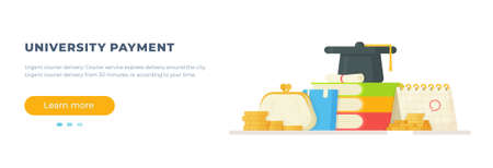 College tuition. Vector illustration of the change of money. Preparing for exams. Site for payment for university.のイラスト素材