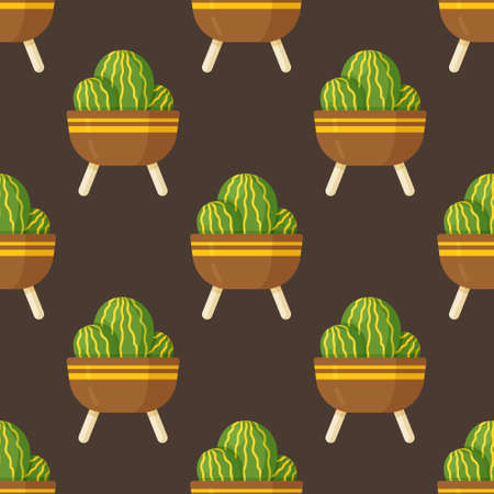Vector illustration of pattern plants. Cacti and indoor plants isolated on a brown background. Beautiful green plants.のイラスト素材