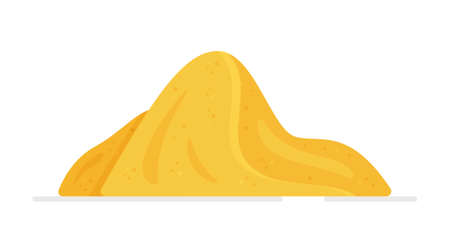 Vector illustration of a mountain of sand on a white background. Design of a sand mountain. Pile of sand color vector icon. Mound of sand, desert or beach dune in flat cartoon style.のイラスト素材
