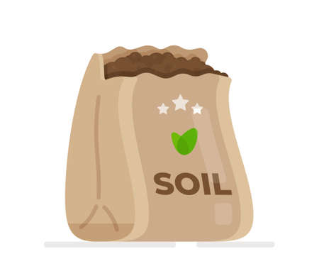 Vector garden plant, symbol of ecology. Bag of soil. Symbol of development, organic agriculture, natural products. The concept of recycling.のイラスト素材