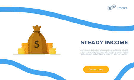 Vector illustration of steady income. Bag of coins isolated on white background. Growth in income. Concept for banks.のイラスト素材