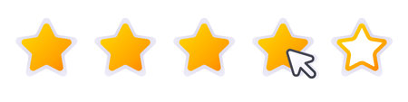 Vector illustration of star rating. Personnel evaluation. Evaluate the managers' service. Five yellow stars isolated on a white background.のイラスト素材