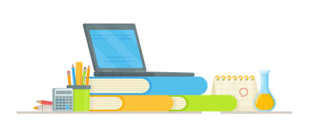 Student exams. Vector illustration of an online school. Doing your homework. Distance learning. Test preparation.のイラスト素材