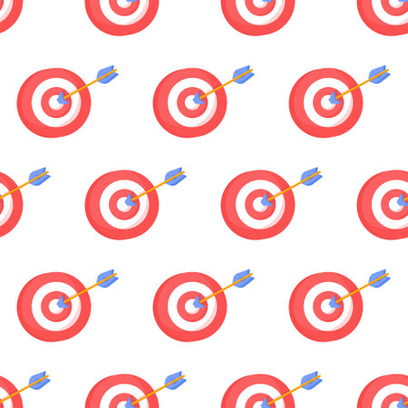 Vector illustration of target pattern. Seamless pattern of an arrow hitting a target. Background with red and white circles and arrow.のイラスト素材