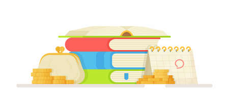Paying for tuition. Vector illustration of the change of money. Online learning. Doing your homework.のイラスト素材