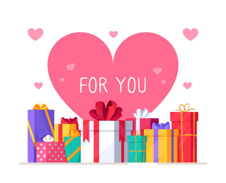 Vector illustration of the concept for you. Giving gifts to a loved one. Buying gifts for Christmas. Unpacking gifts.のイラスト素材