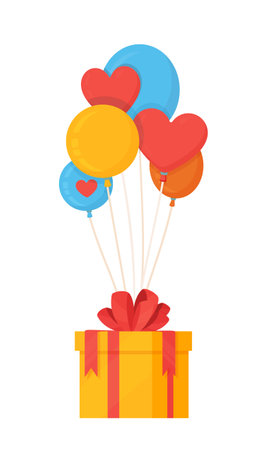 Vector illustration of a fly gift. Isolated on white background gift box with balloons. Giving gifts for the new year. Christmas mood.のイラスト素材