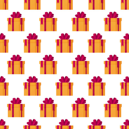Vector illustration pattern. Beautiful wrapping paper. Wrapped boxes isolated on white background. Endless drawing of gifts for the new year.のイラスト素材