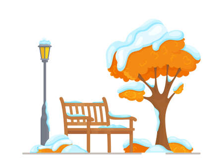 Vector illustration of winter park. Concept of a walk in the morning winter park. First snow. Picture of the cold season.のイラスト素材