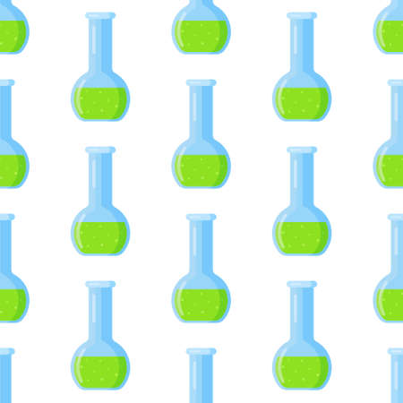Vector illustration of the pattern of chemical test tubes and flasks. Chemistry-themed print, a pattern for science and research.のイラスト素材