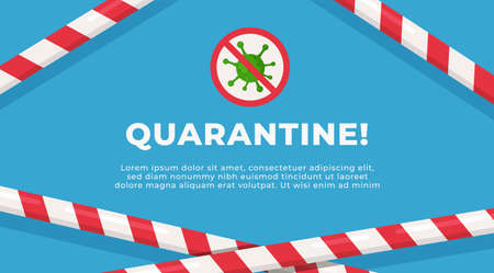 Vector illustration of quarantine. The concept of the red zone. Closure of schools, universities, malls, and more. Pandemic. Coronavirus taking over the world.のイラスト素材