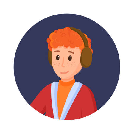 Vector illustration of the winter boy concept. Hello winter. Avataka for social networks. Young teenager in winter clothes. Spending the weekend.のイラスト素材