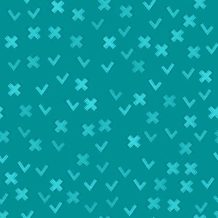 Vector illustration of medical symbol pattern. Seamless pattern of crosses and ticks isolated on blue background. Eternal picture of medical symbols.のイラスト素材