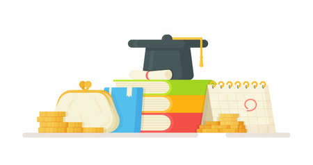 Paying for tuition. Vector illustration of the change of money. Online learning. Doing your homework.のイラスト素材