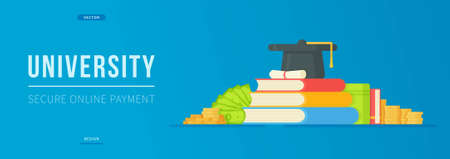 University Payment. Vector illustration of college tuition. Back to School. Studying, buying, school, distance learning.のイラスト素材